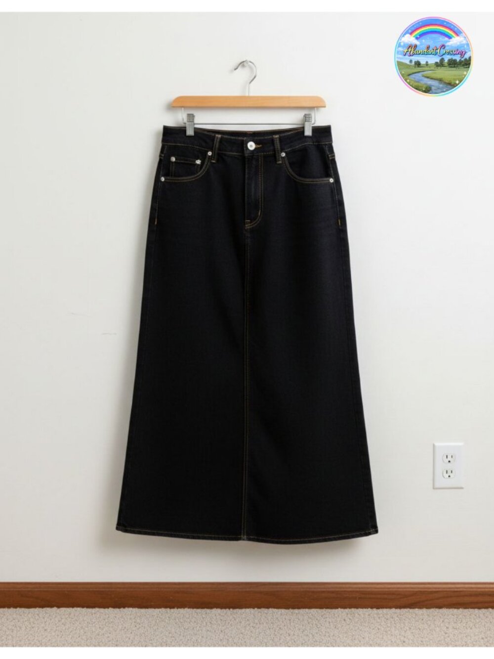 Belle Poque Long Frayed Denim Maxi Skirt High Waist A-Line Jean Skirt